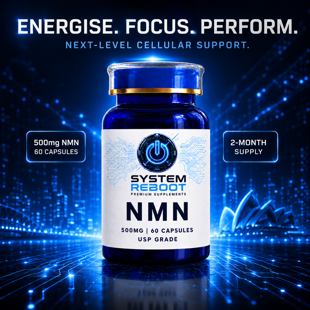 NMN 500mg Capsules by System Reboot - premium hero packshot