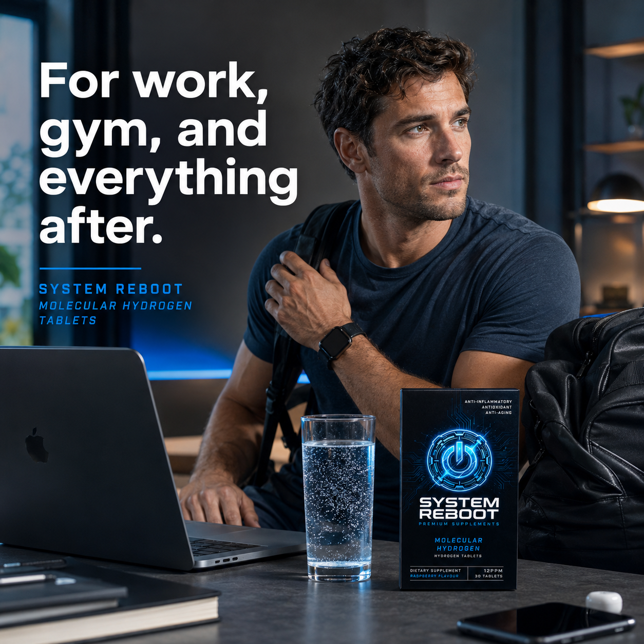 Molecular Hydrogen Tablets by System Reboot - male work gym routine