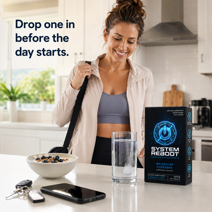 Molecular Hydrogen Tablets by System Reboot - female morning kitchen
