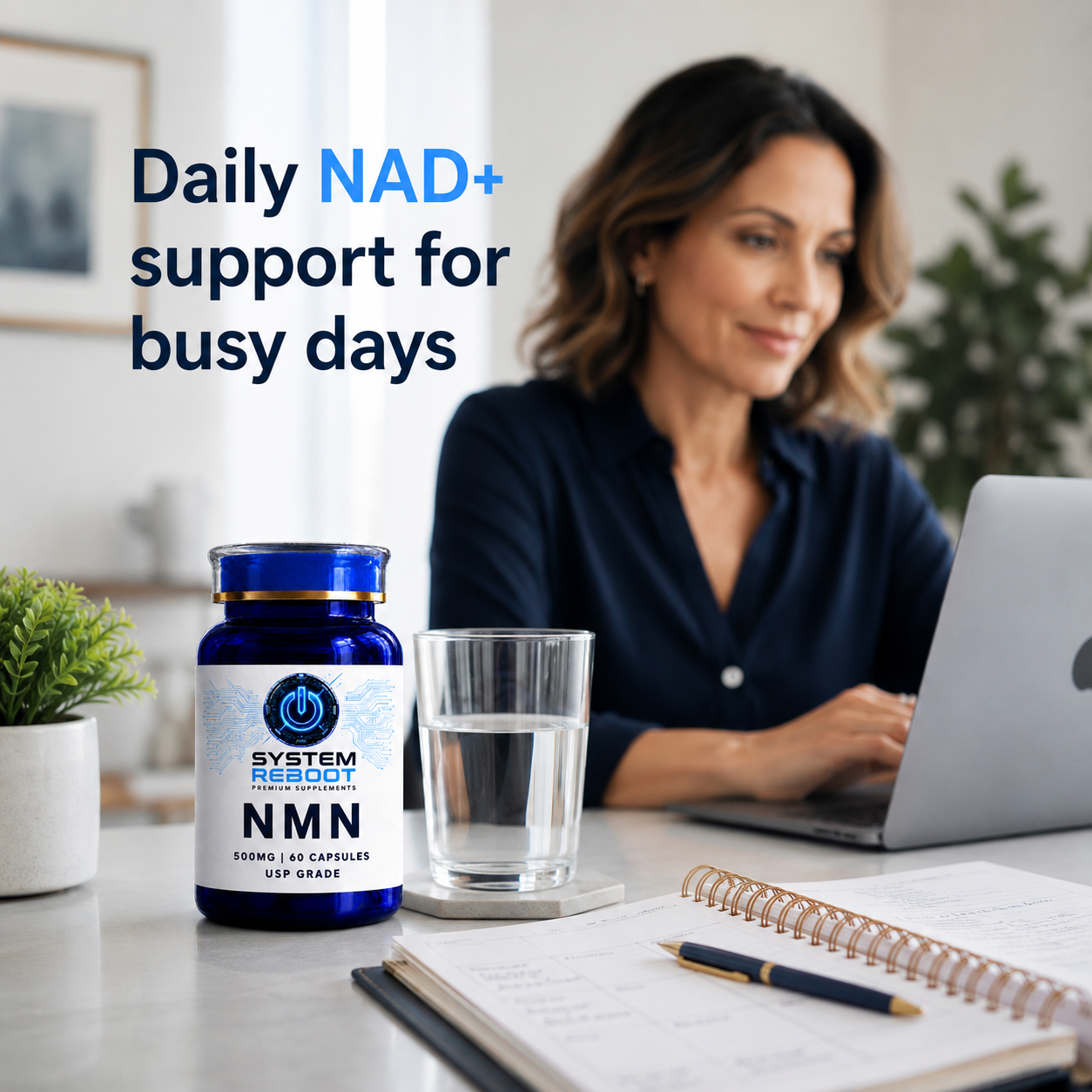 NMN 500mg Capsules by System Reboot - clean focus setup female early 40s