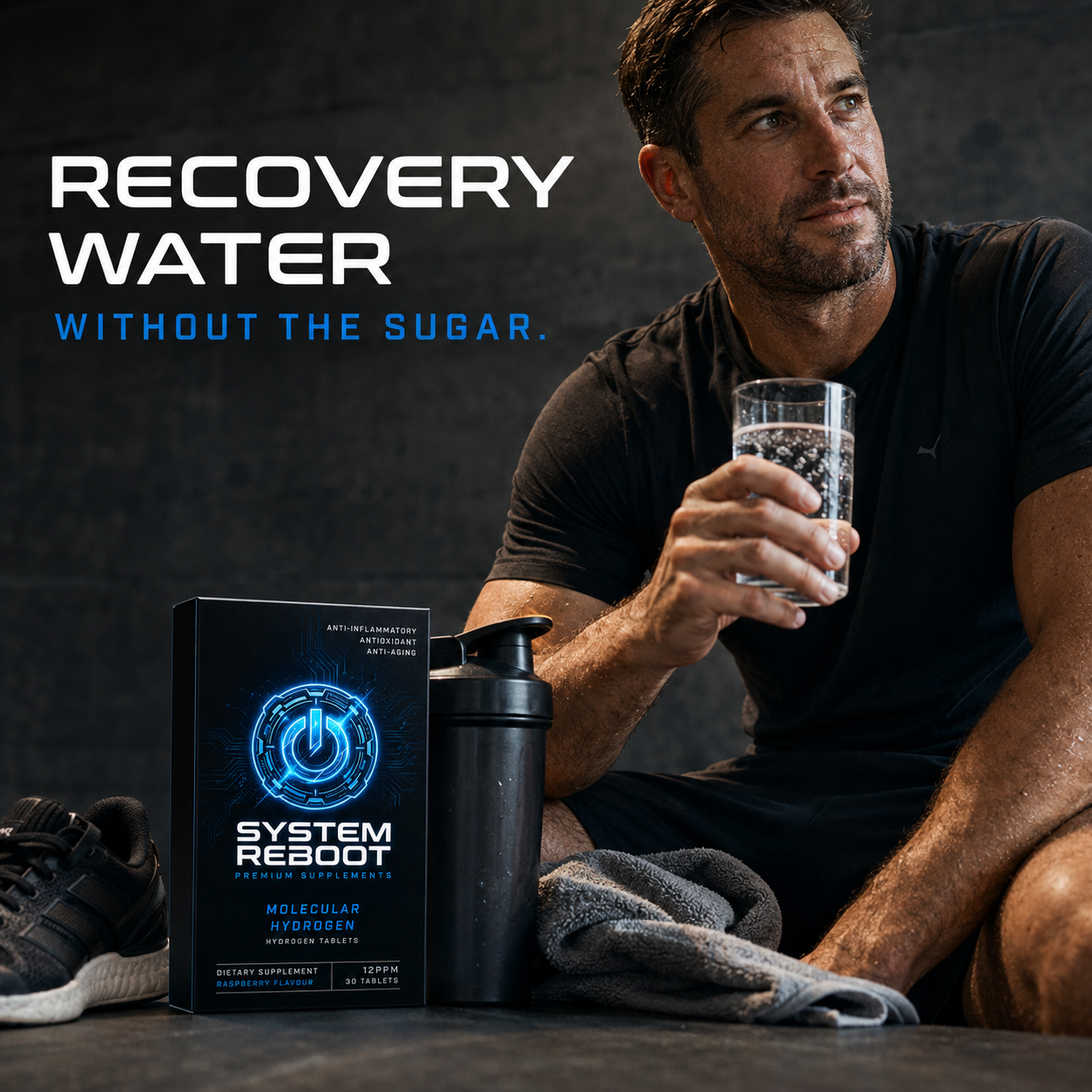Molecular Hydrogen Tablets by System Reboot - male post training recovery