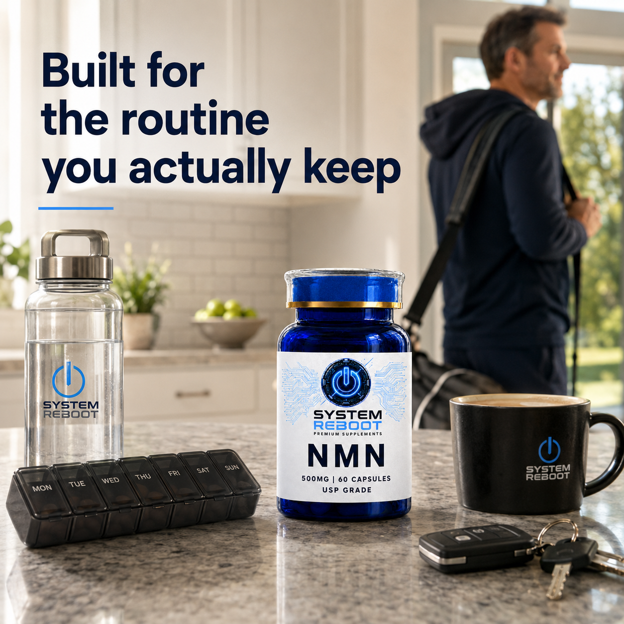 NMN 500mg Capsules by System Reboot - weekend proactive health male mid 40s
