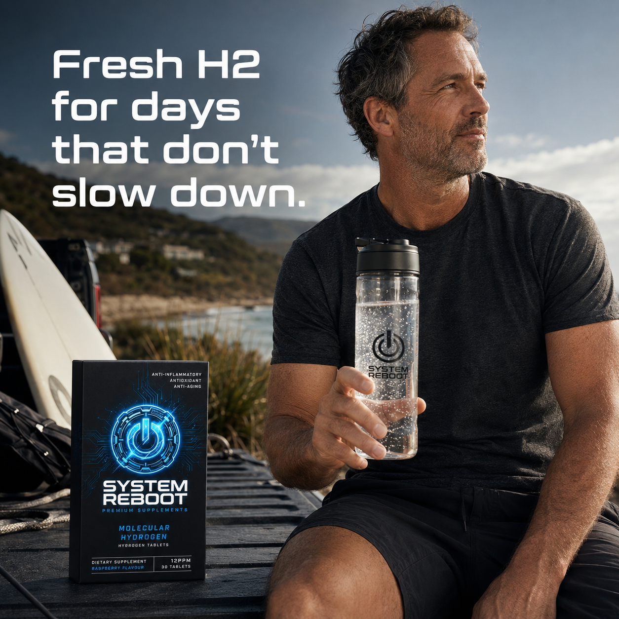 Molecular Hydrogen Tablets by System Reboot - male outdoor proactive health