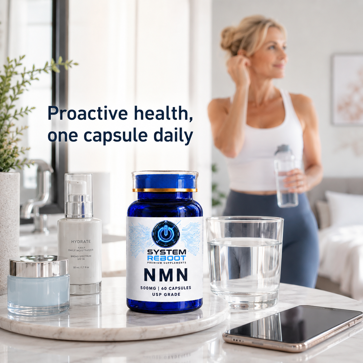 NMN 500mg Capsules by System Reboot - wellness routine female early 50s